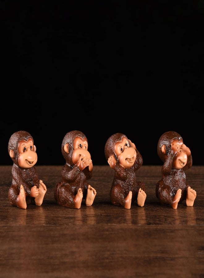 BRABUD Fengshui Resin See no Evil Hear no Evil Speak no Evil Do no Evil Monkey Figurines Set of 4 Home Office Desk Decor Statue Collection (Brown) - Image 3